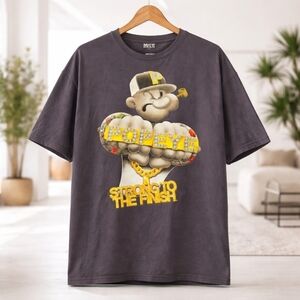 Popeye Graphic Tee 2XL Dark Gray Strong To The Finish Cartoon Streetwear